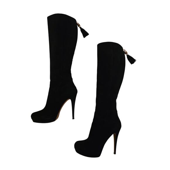 Gucci Shoes - Gucci Black Suede Knee High Riding Platform Boots Bamboo Tassel Tall Heels 38 8